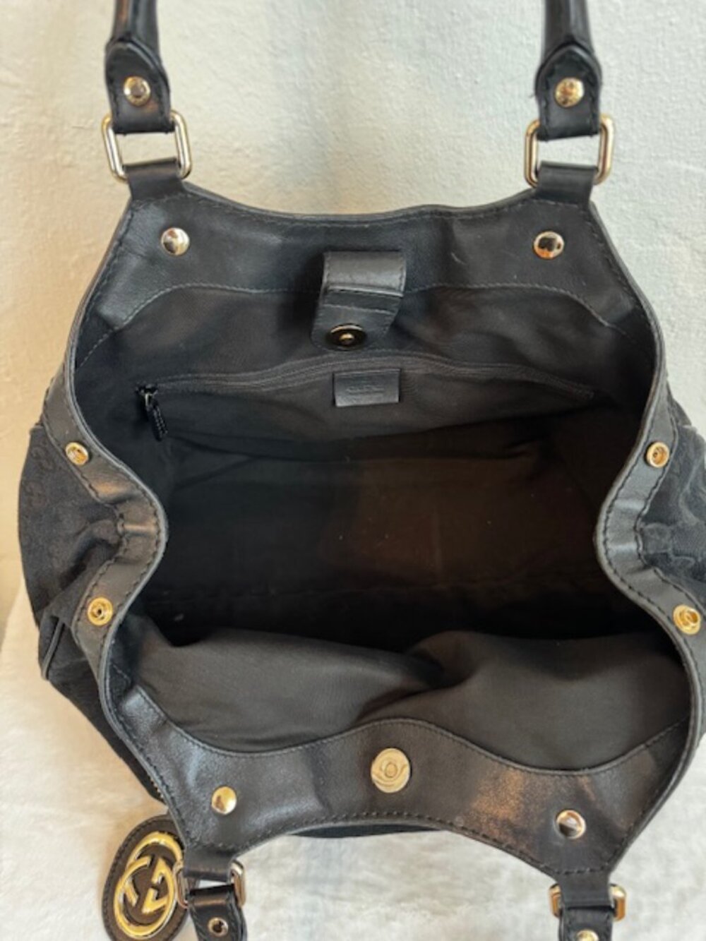 Gucci Sukey Tote Black GG Canvas Shoulder Bag Vintage Authentic - Picture 4 of 8